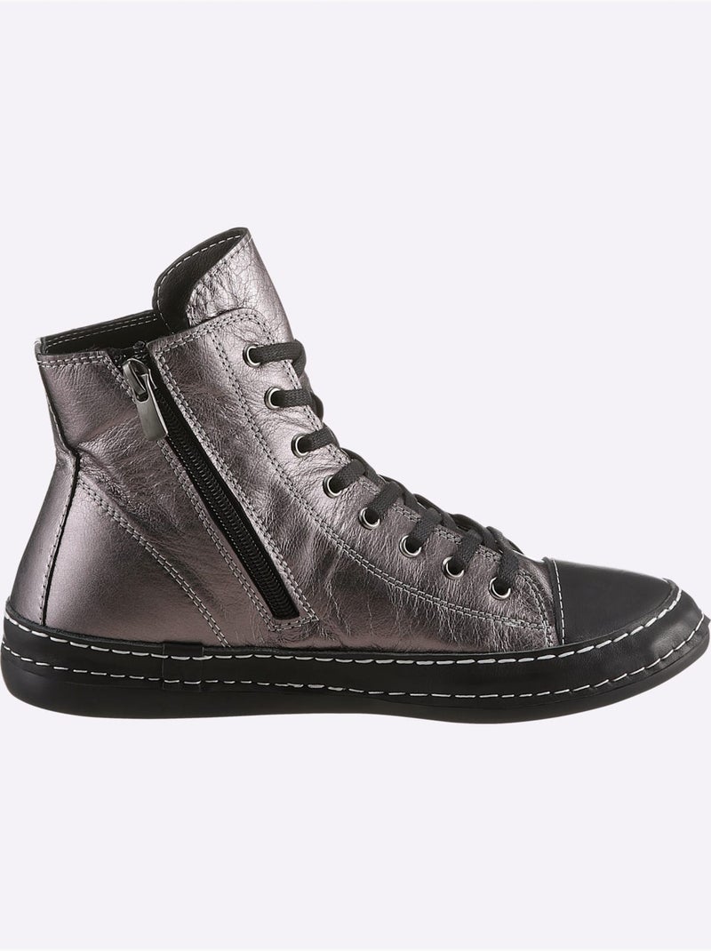 Baskets Cuir Nappa De Vache - Taille Standard - Helline Noir Gris - Kiabi