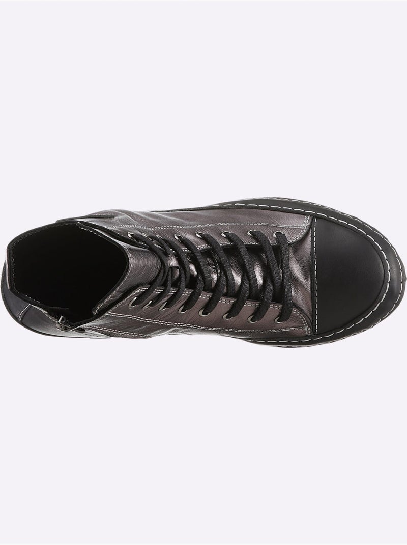 Baskets Cuir Nappa De Vache - Taille Standard - Helline Noir Gris - Kiabi