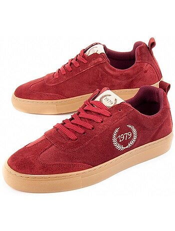 BASKETS CUIR NATUREL BORDEAUX