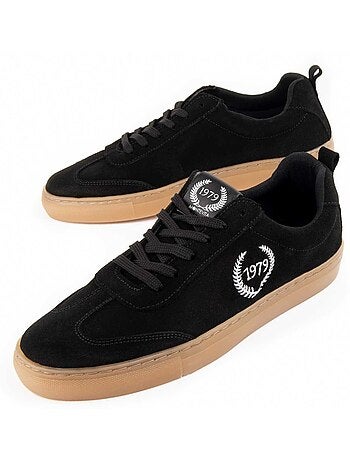 BASKETS CUIR NATUREL NOIR