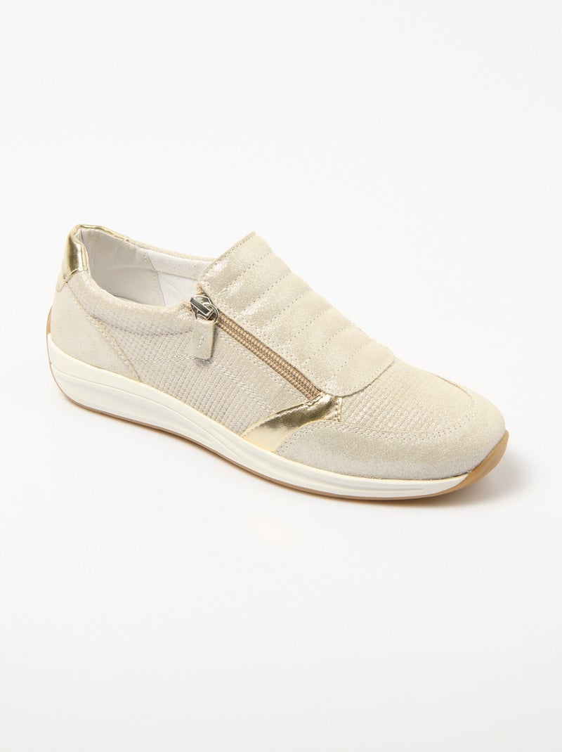 Baskets cuir zippées grande largeur Beige - Kiabi