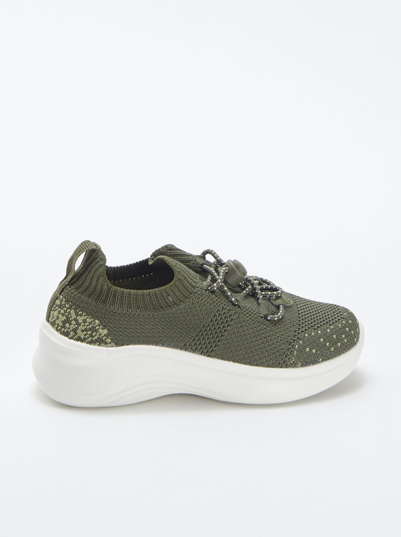 Baskets de running avec lacets élastiqués KAKI - Kiabi