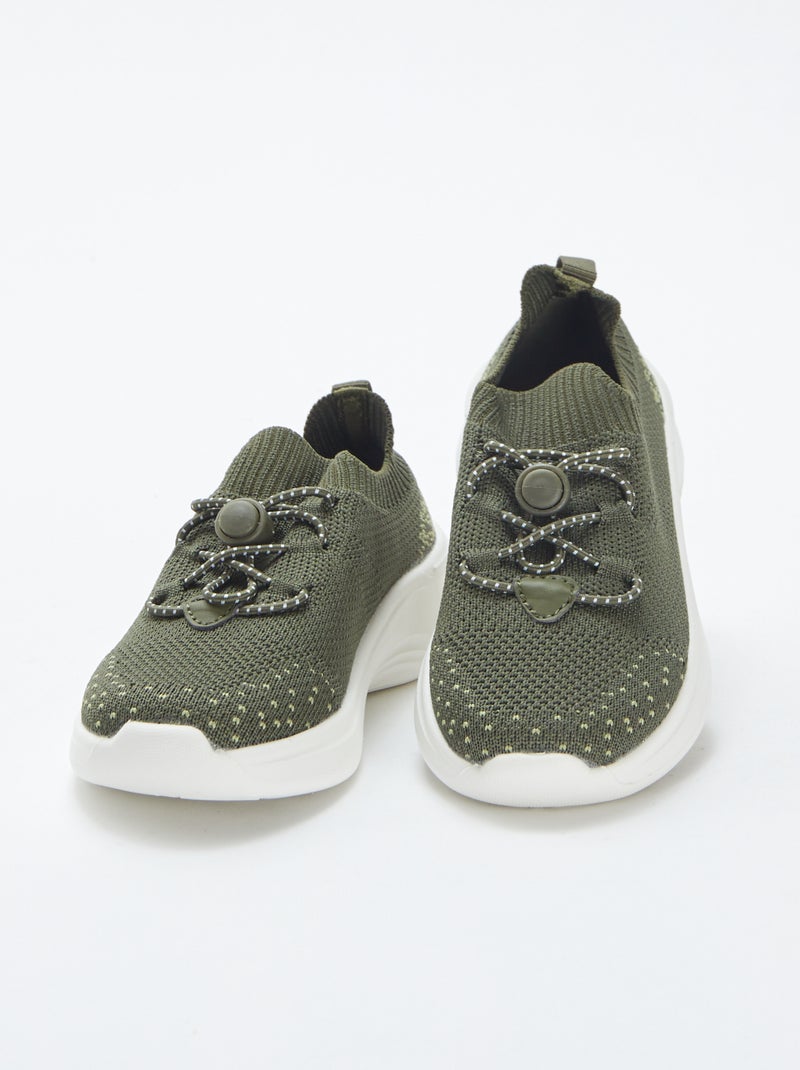 Baskets de running avec lacets élastiqués KAKI - Kiabi