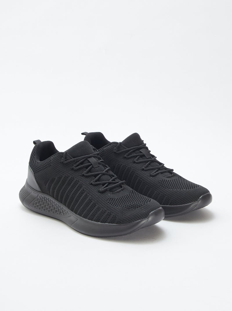 Baskets de running unies à lacets Noir - Kiabi