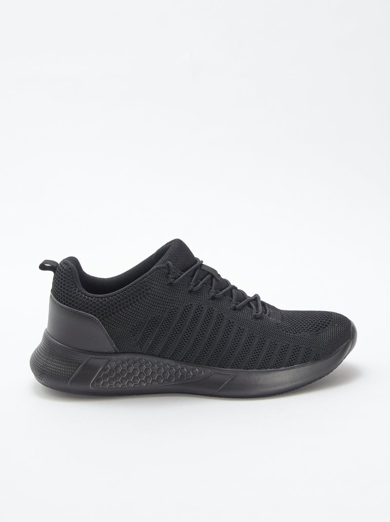 Baskets de running unies à lacets Noir - Kiabi