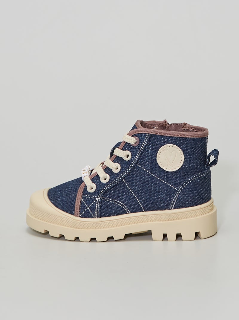 Baskets effet denim bleu marine - Kiabi