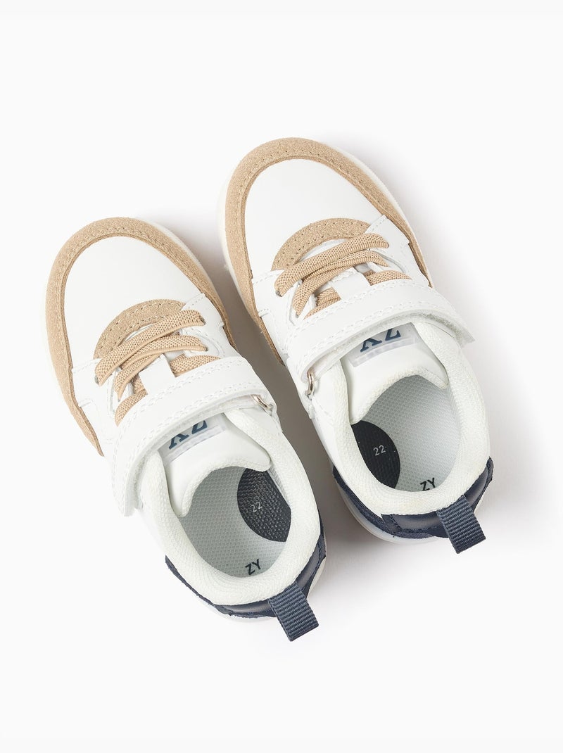 Baskets en bi-matière avec fermeture à scratch Blanc - Kiabi