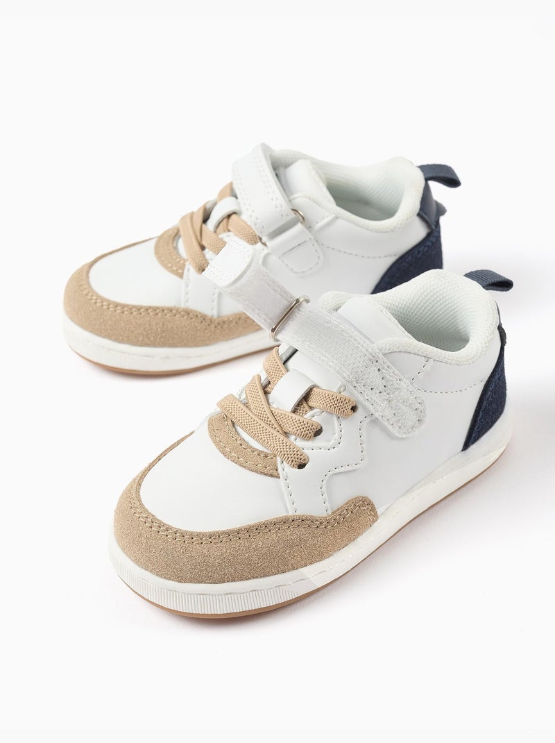 Baskets en bi-matière avec fermeture à scratch Blanc - Kiabi