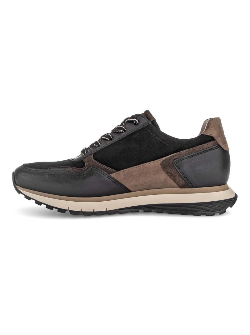 Baskets  en cuir et nubuck Noir - Kiabi