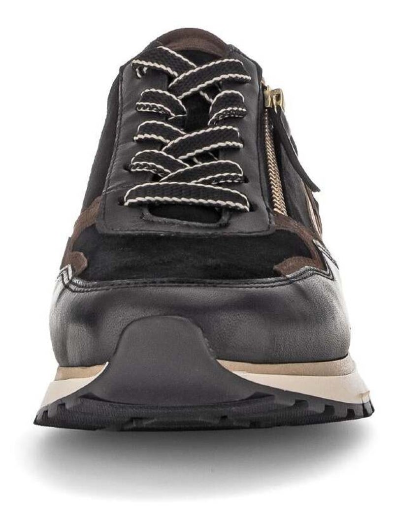 Baskets  en cuir et nubuck Noir - Kiabi
