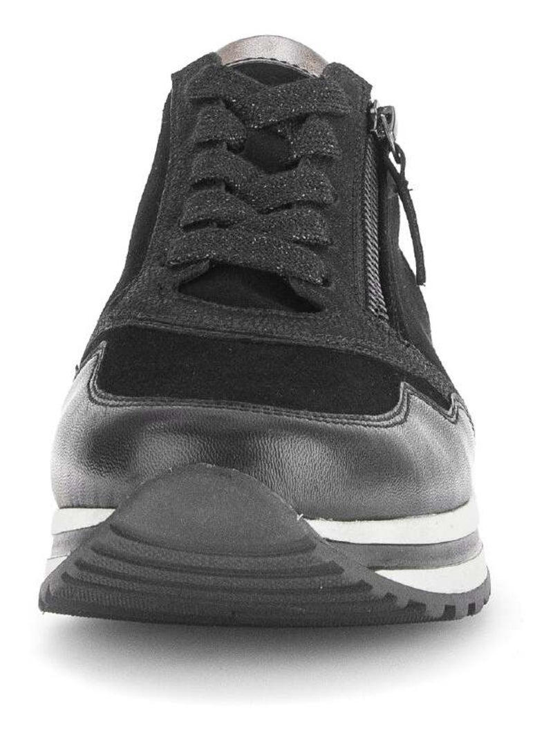 Baskets  en cuir et nubuck Noir - Kiabi