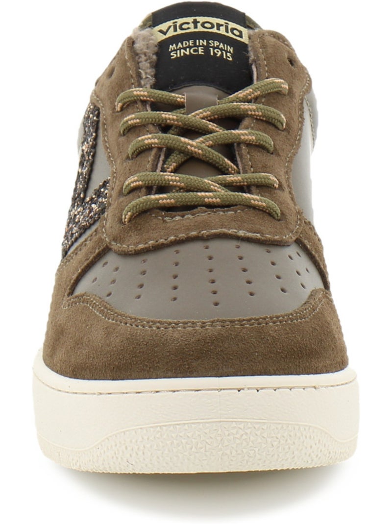 Baskets en cuir et suede victoria. Kaki - Kiabi