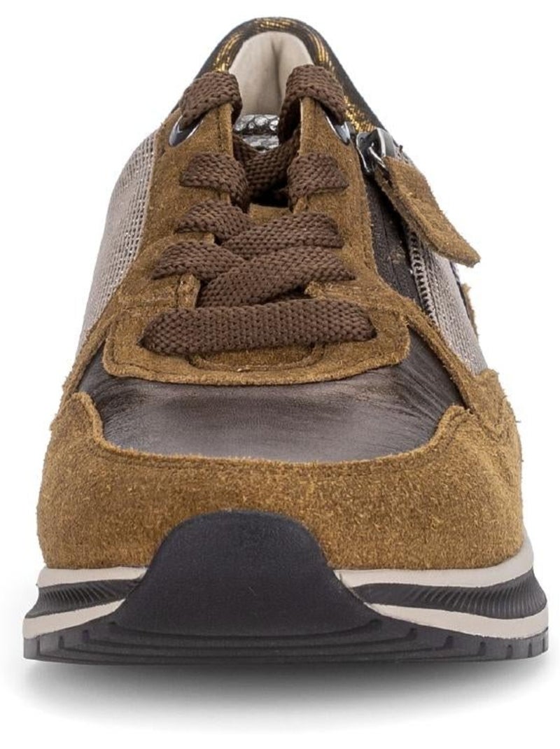 Baskets  en cuir et textile combinés Marron - Kiabi