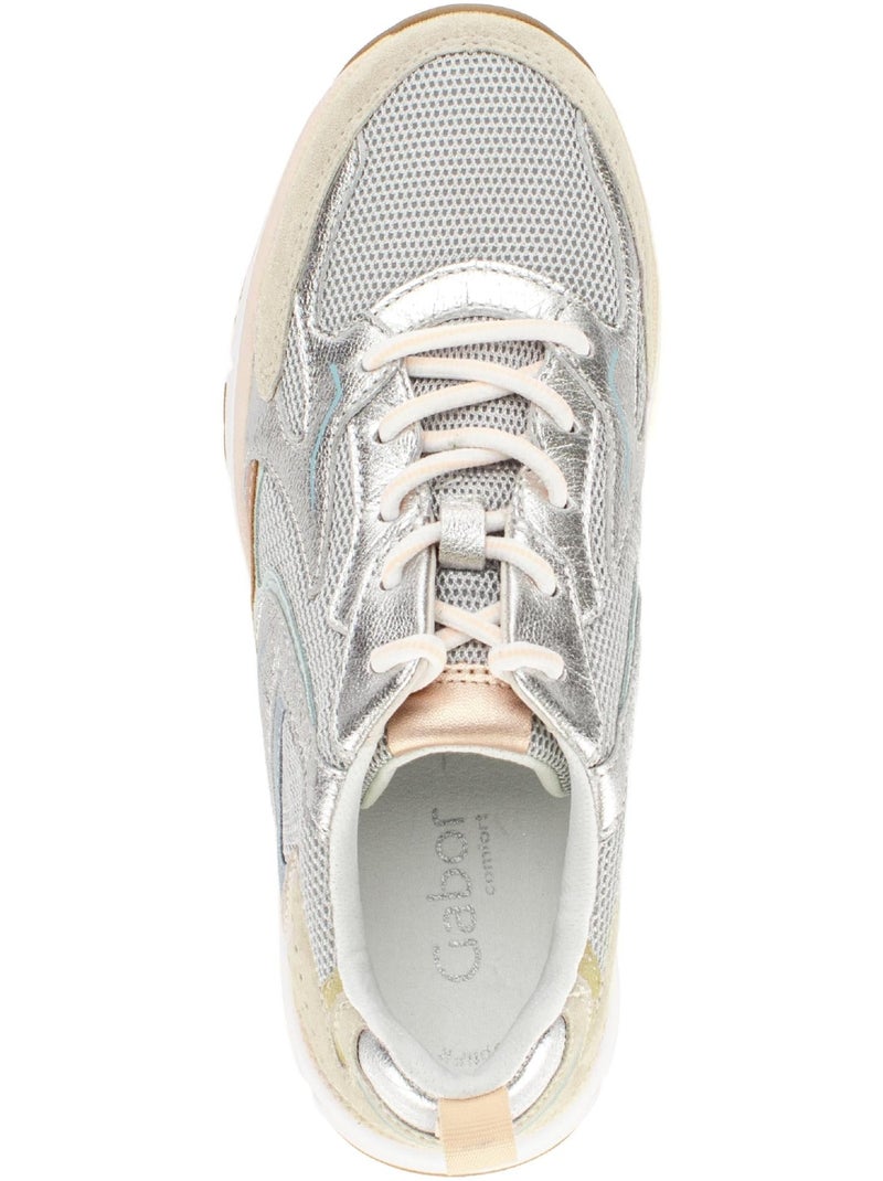 Baskets  en cuir et textile Gris Gris - Kiabi