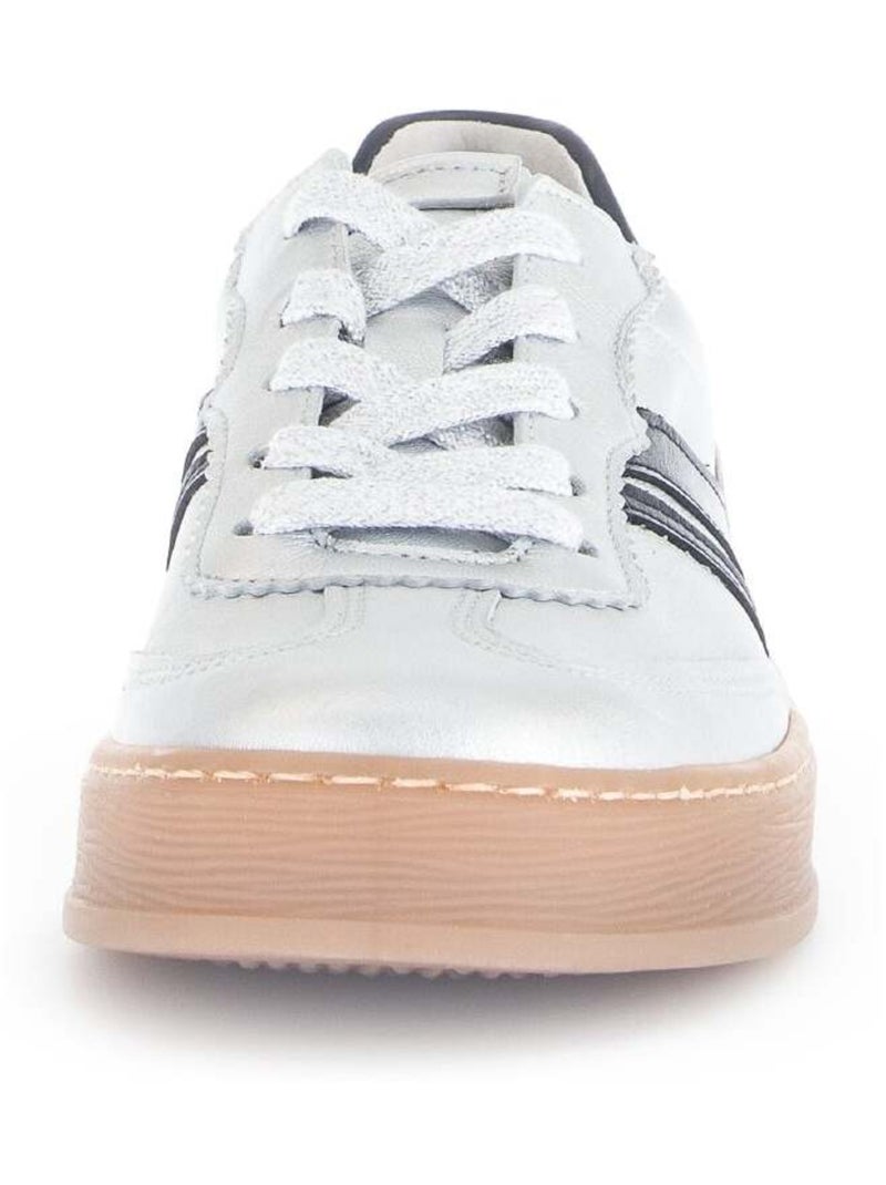 Baskets  en cuir lisse Argent - Kiabi