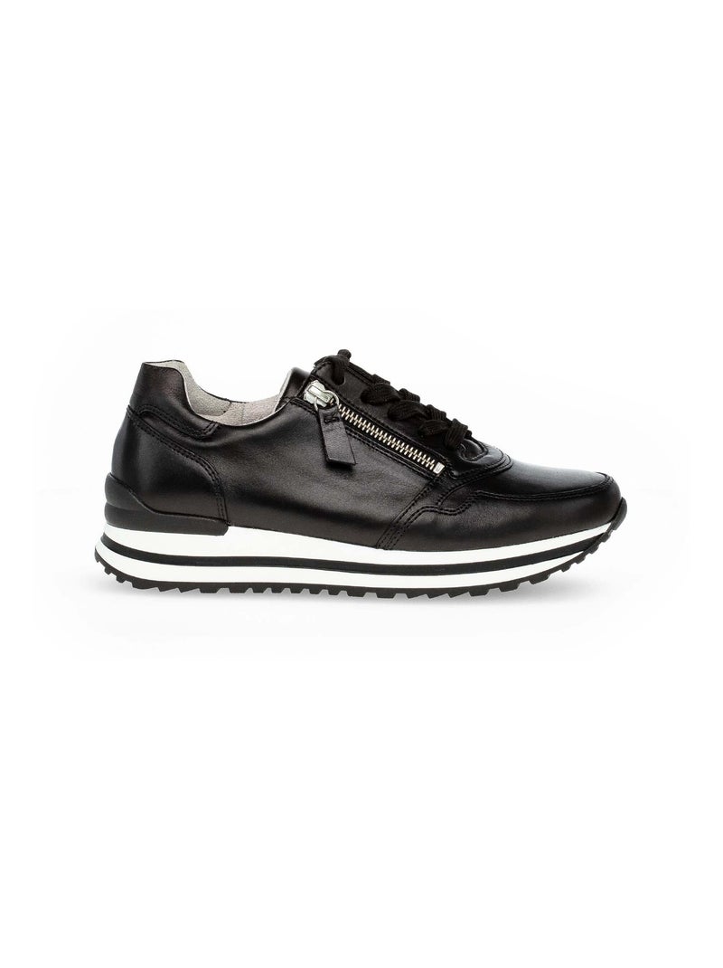 Baskets  en cuir lisse Noir - Kiabi
