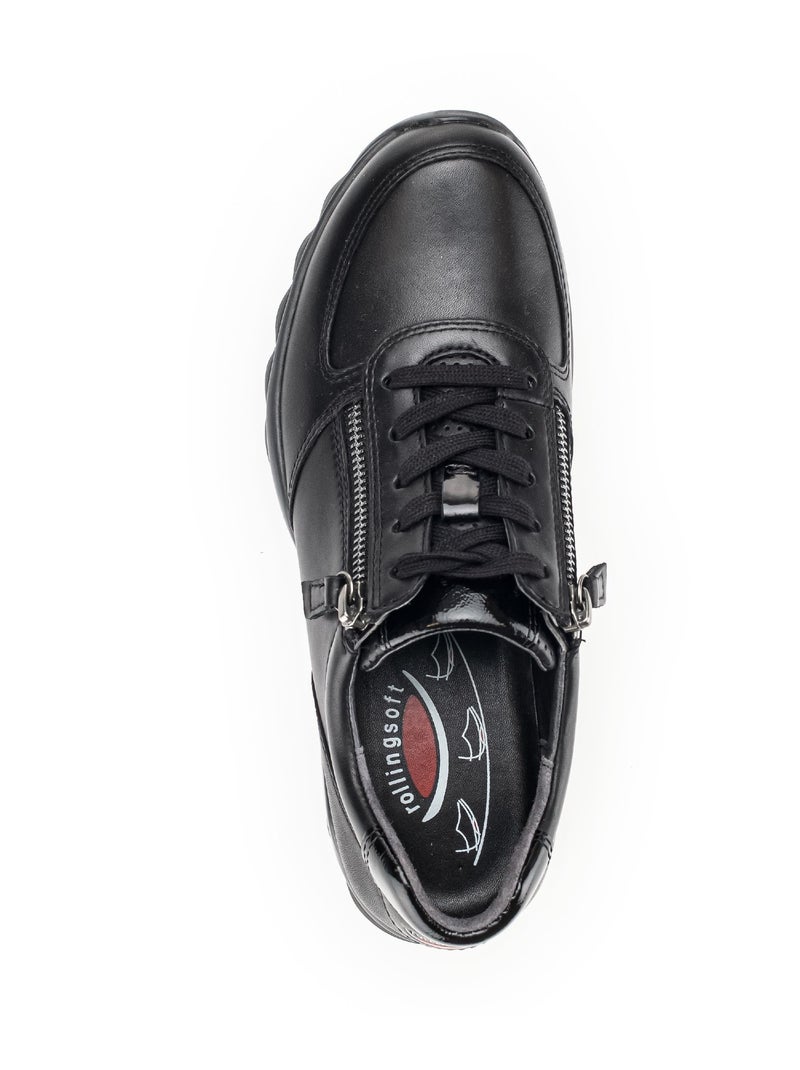 Baskets  en cuir lisse Noir - Kiabi