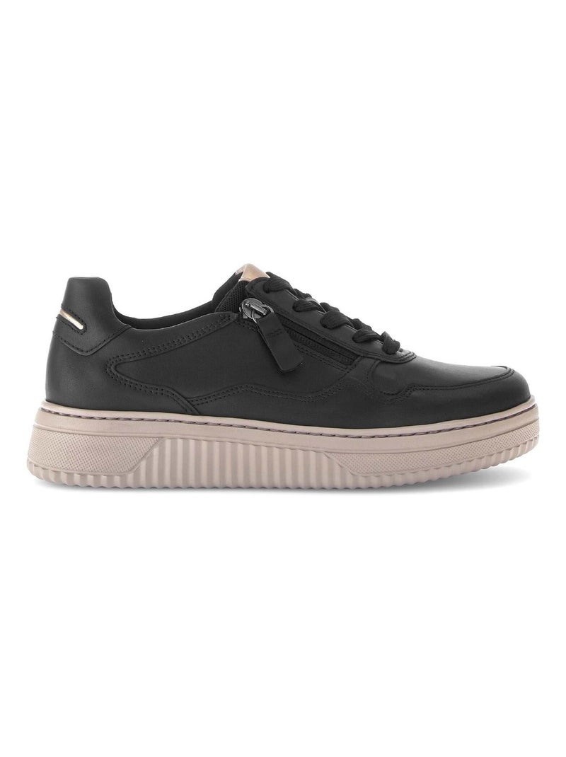 Baskets  en cuir lisse Noir - Kiabi