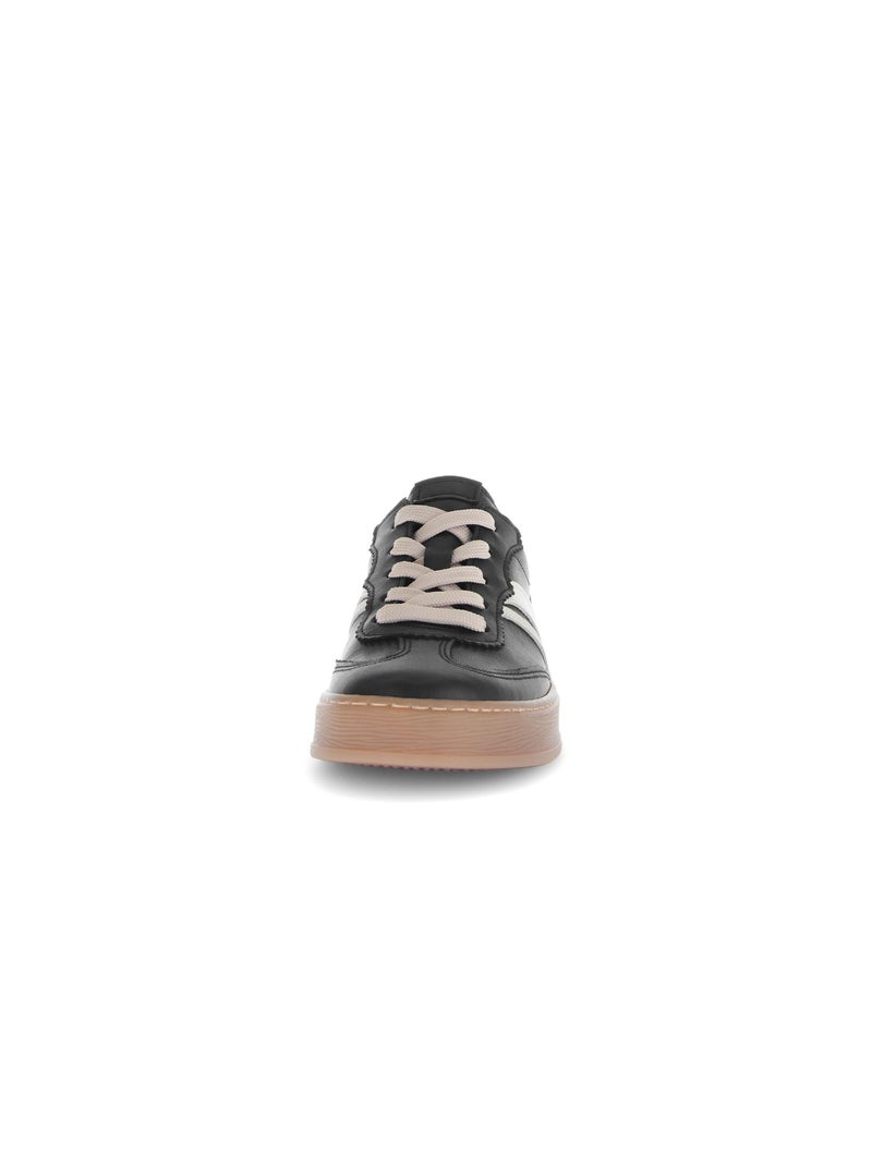 Baskets  en cuir lisse Noir - Kiabi