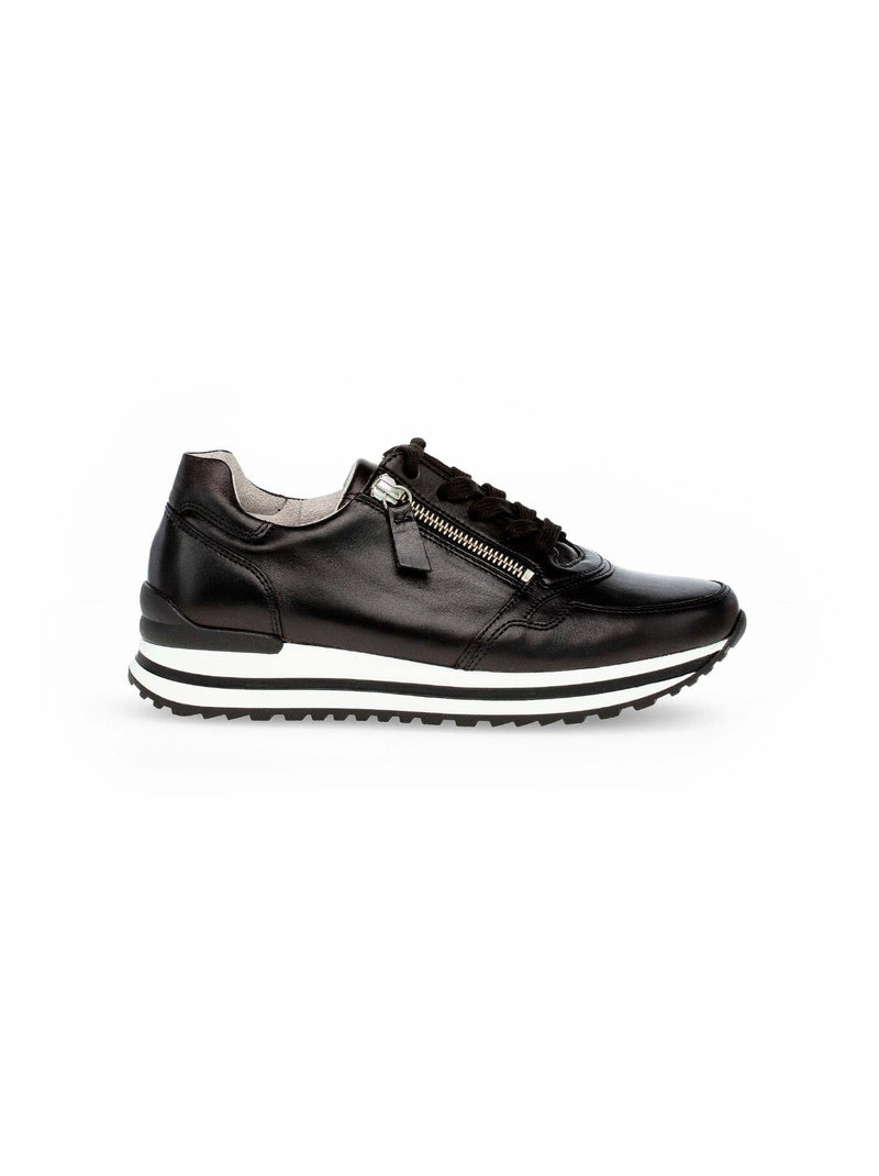 Baskets  en cuir lisse Noir Noir - Kiabi