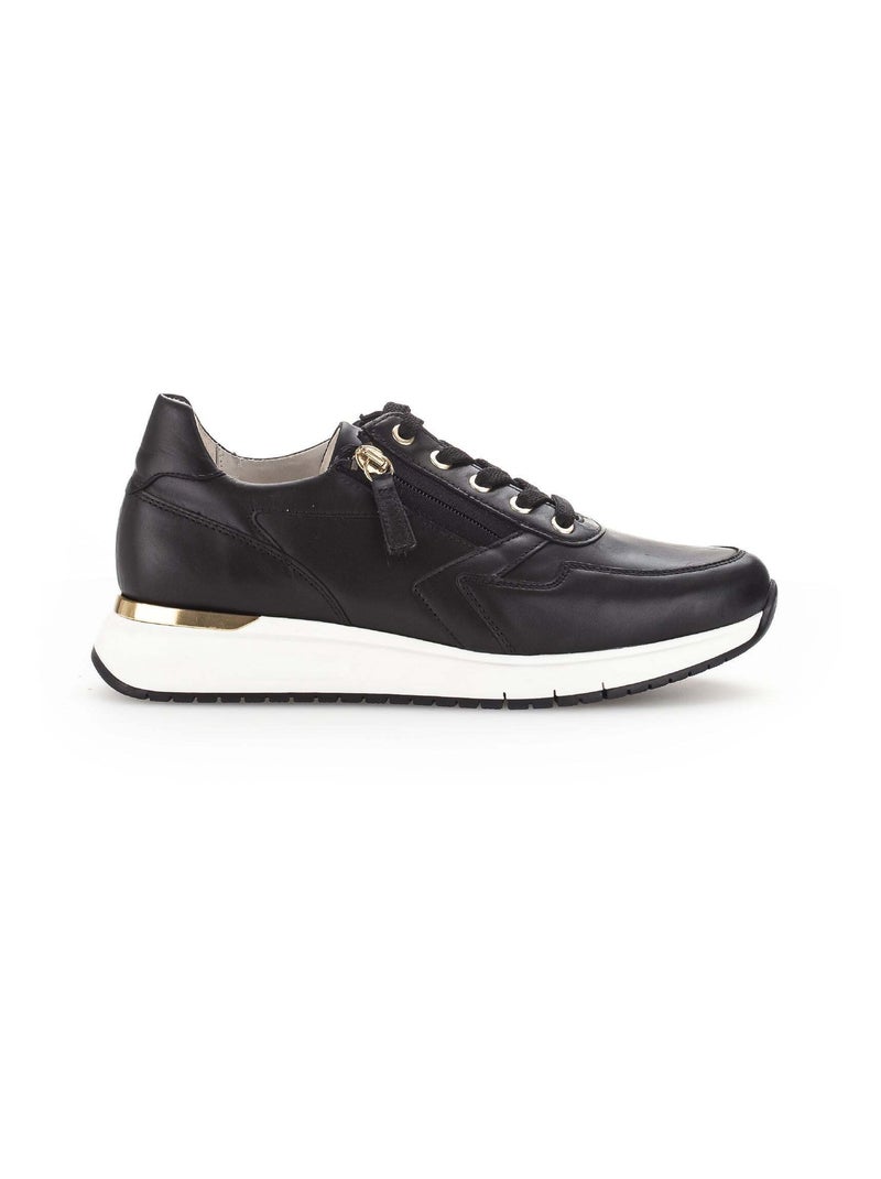 Baskets  en cuir lisse Noir Noir - Kiabi