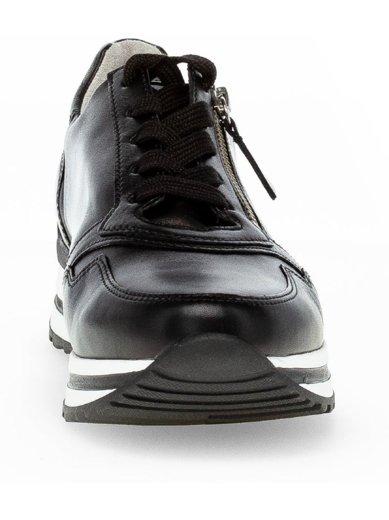 Baskets  en cuir lisse Noir Noir - Kiabi