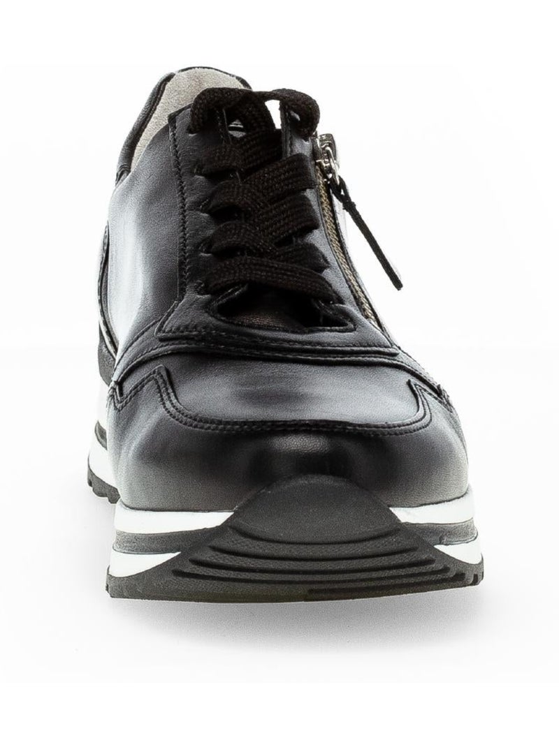 Baskets  en cuir lisse Noir Noir - Kiabi
