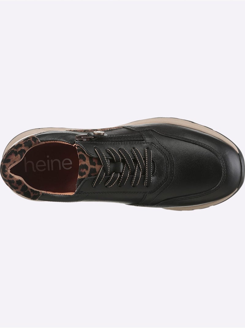 Baskets En Cuir Nappa Vachette Et Cuir Velours Avec Textile - Taille Standard - Helline Noir Marron - Kiabi