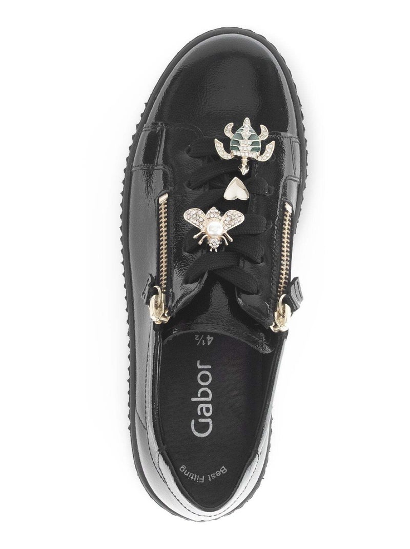 Baskets  en cuir vernis Noir - Kiabi