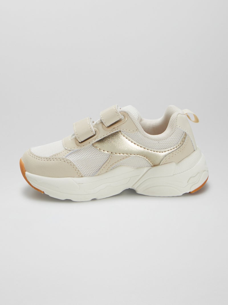 Baskets en simili et mesh Beige - Kiabi