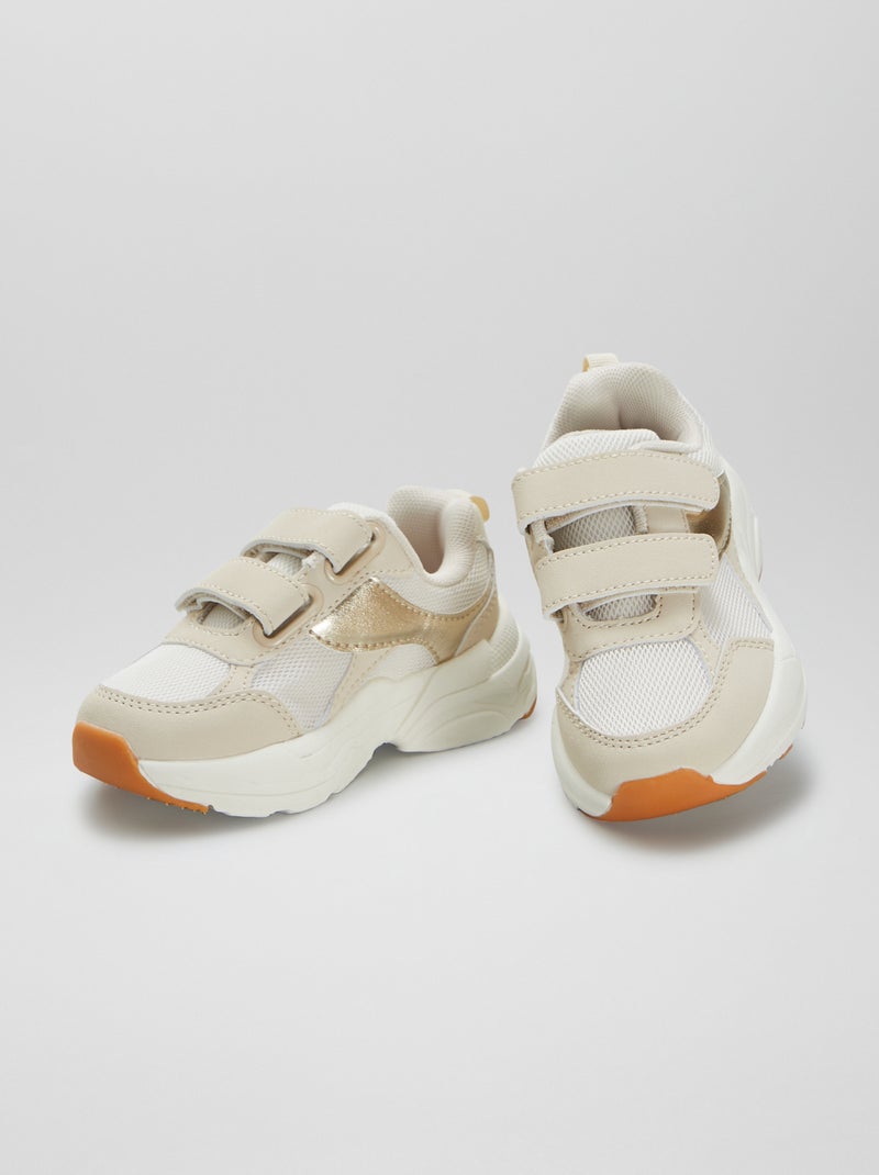 Baskets en simili et mesh Beige - Kiabi