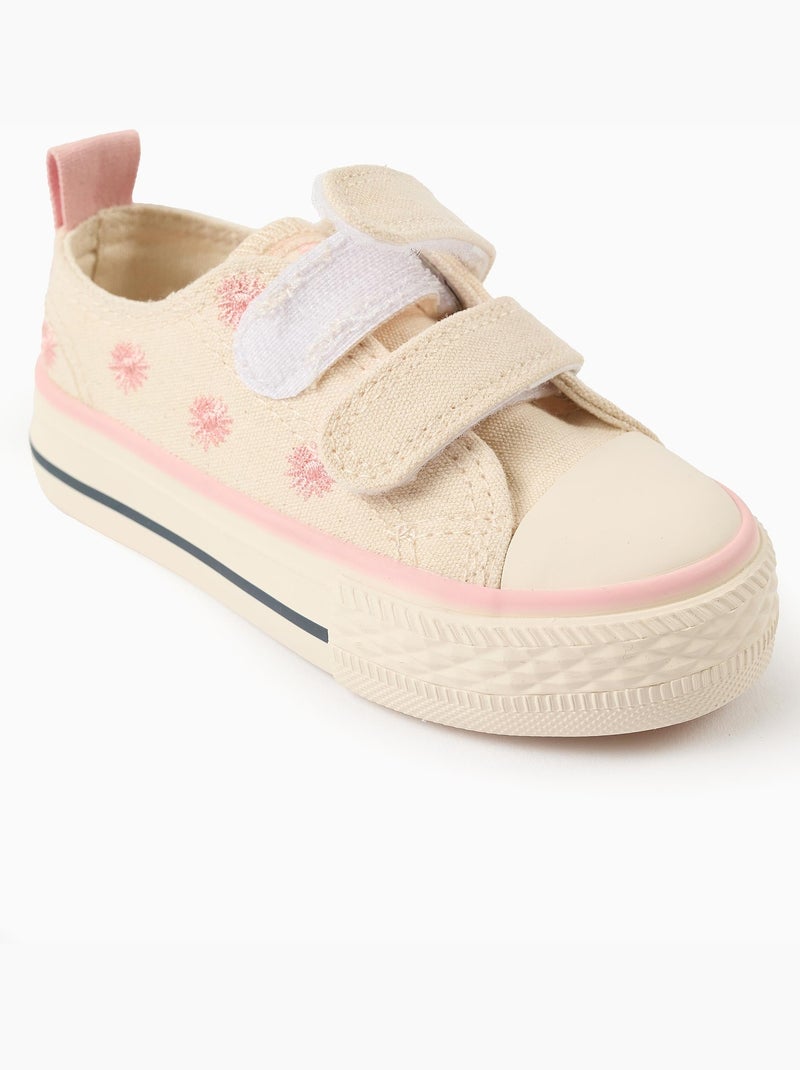Baskets en toile avec motif floral brodé Beige clair - Kiabi
