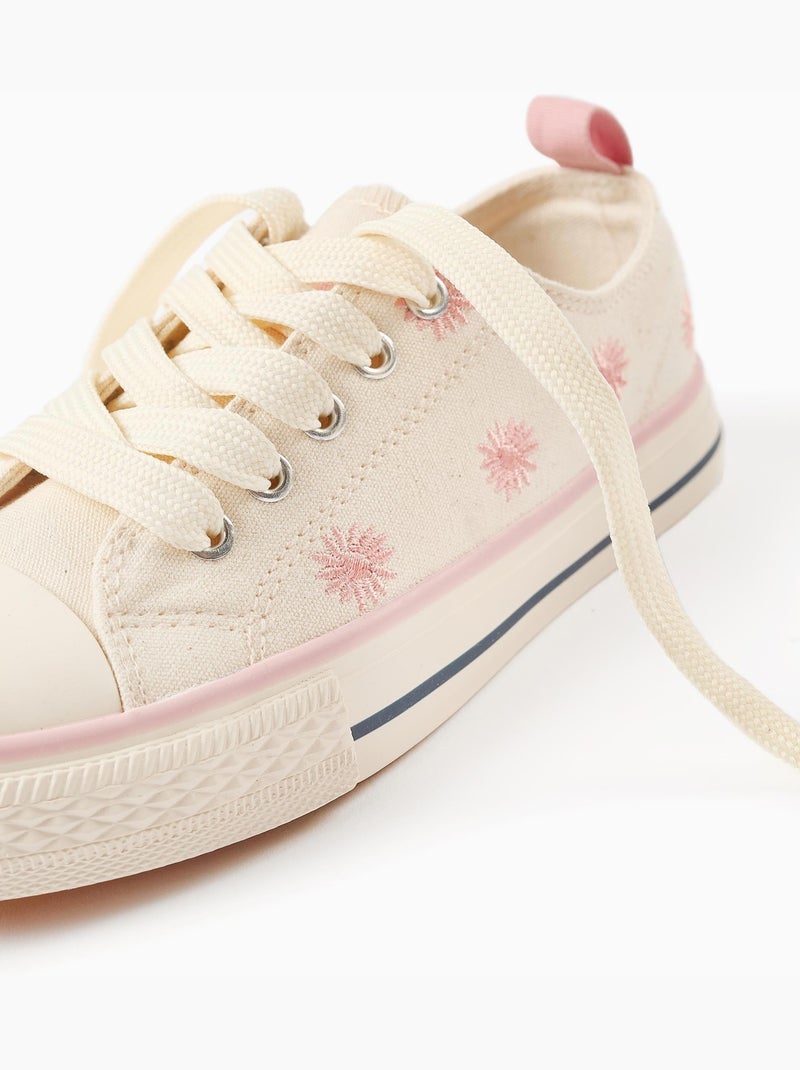 Baskets en toile avec motif floral brodé Beige clair - Kiabi