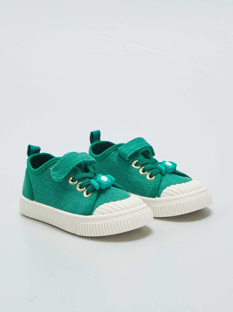 Baskets en toile avec scratchs Vert - Kiabi