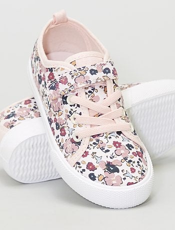 Baskets en toile fleuries à scratch et lacets