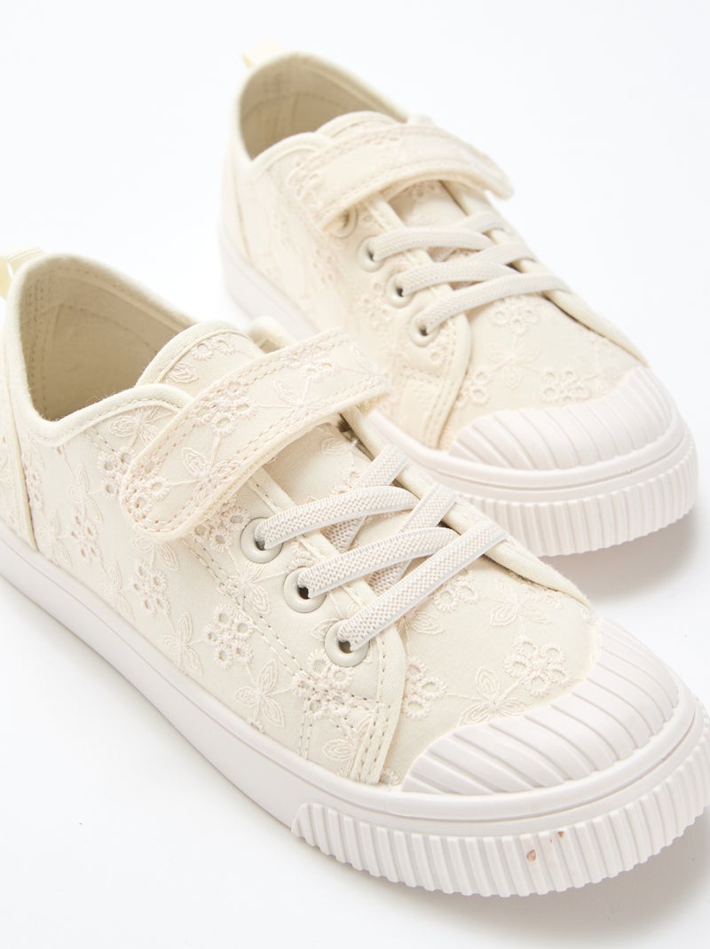 Baskets en toile imprimé damiers Beige - Kiabi