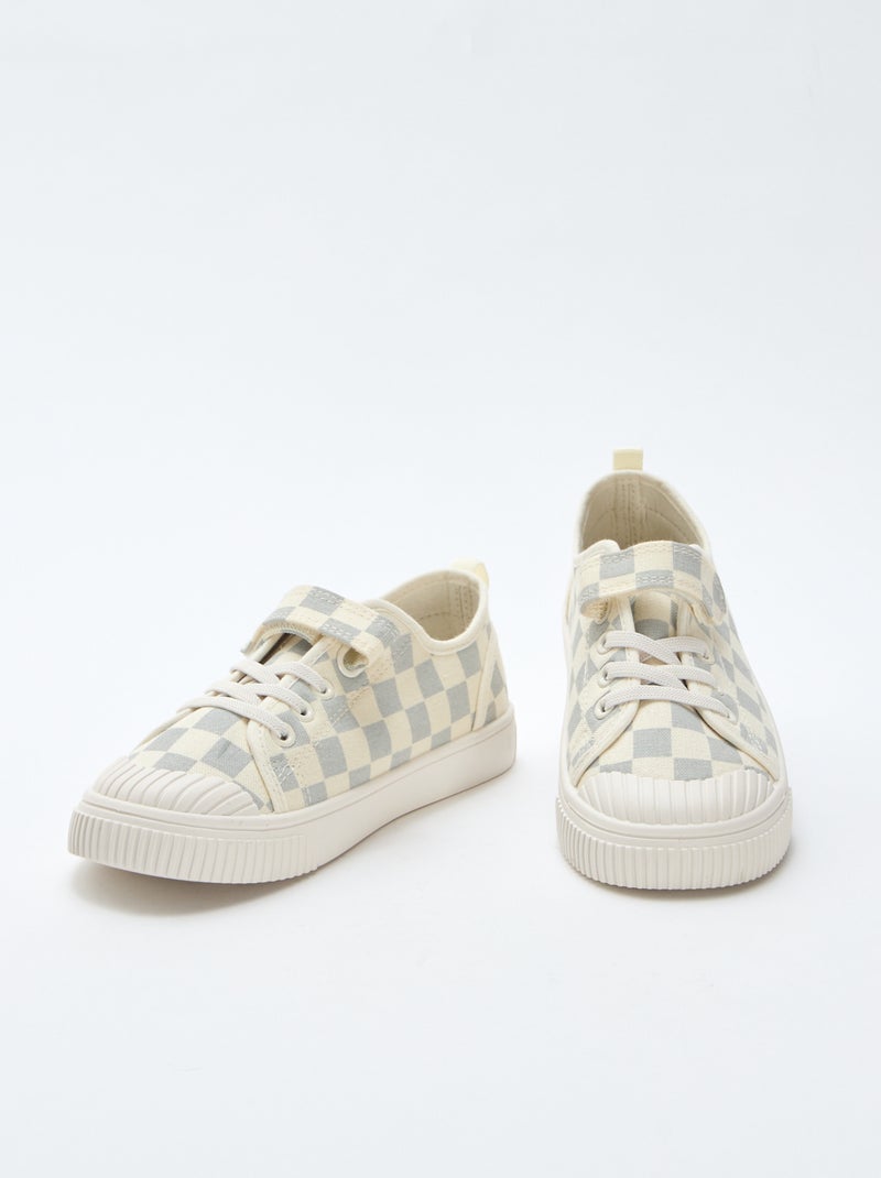 Baskets en toile imprimé damiers Bleu - Kiabi