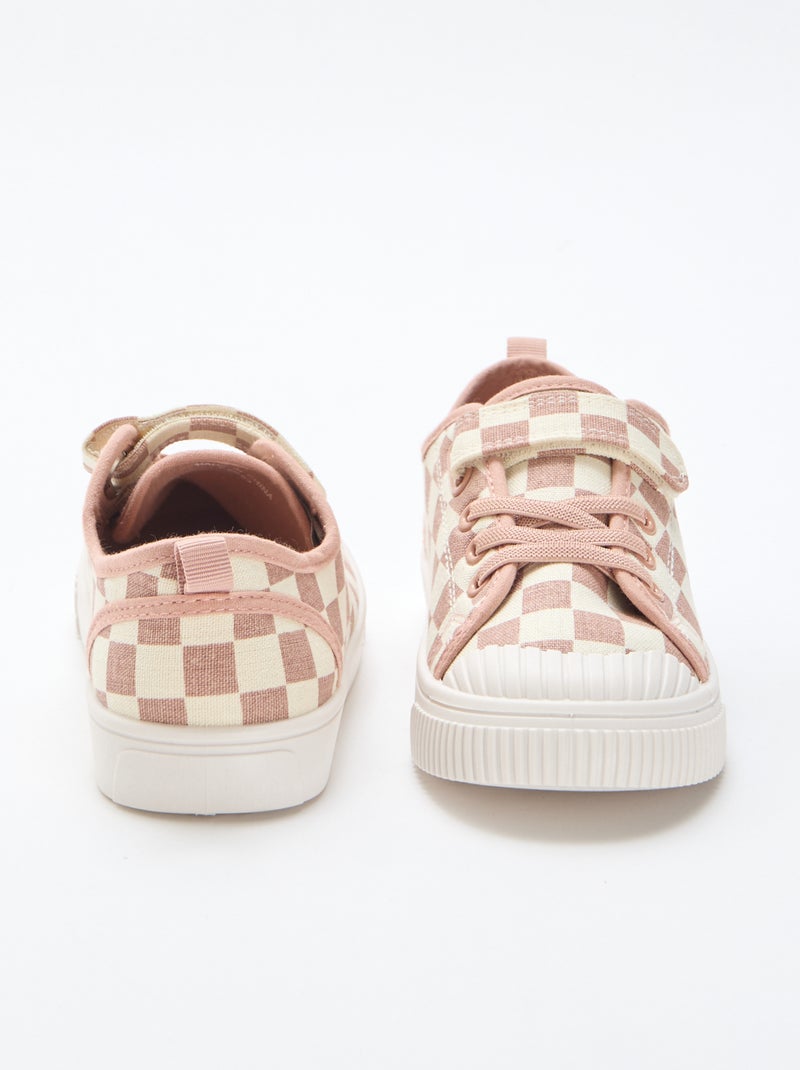 Baskets en toile imprimé damiers Rose - Kiabi