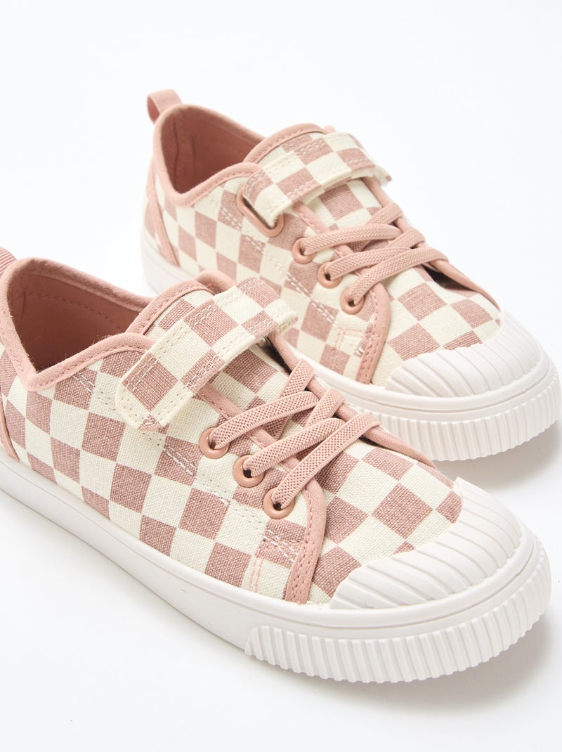 Baskets en toile imprimé damiers Rose - Kiabi
