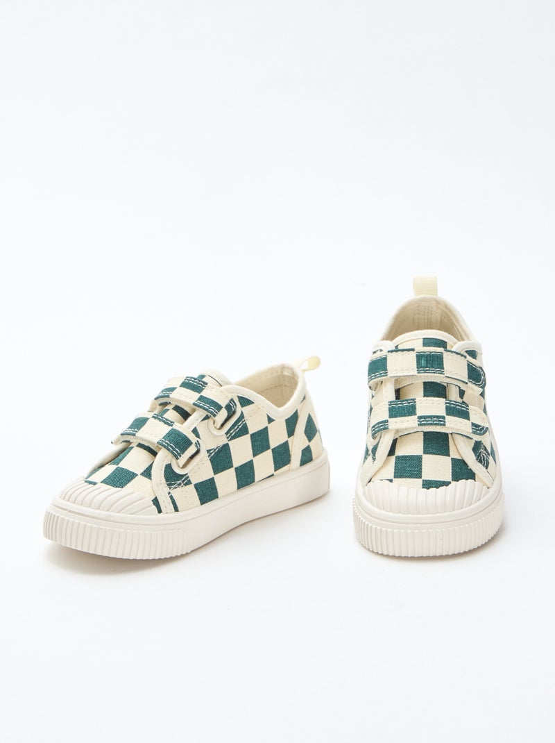 Baskets en toile imprimé damiers Vert - Kiabi
