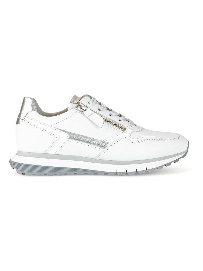 Baskets  et  en cuir lisse Blanc Argenté - Kiabi