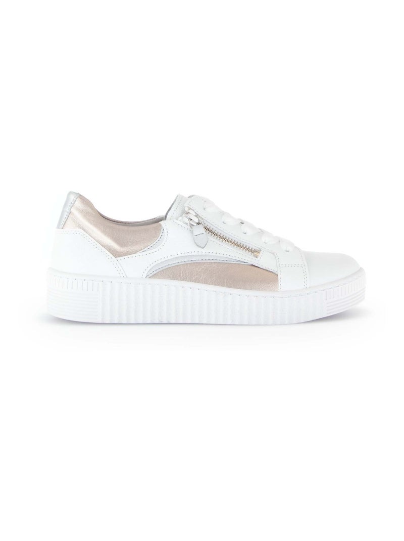 Baskets  et  en cuir lisse Blanc Doré - Kiabi