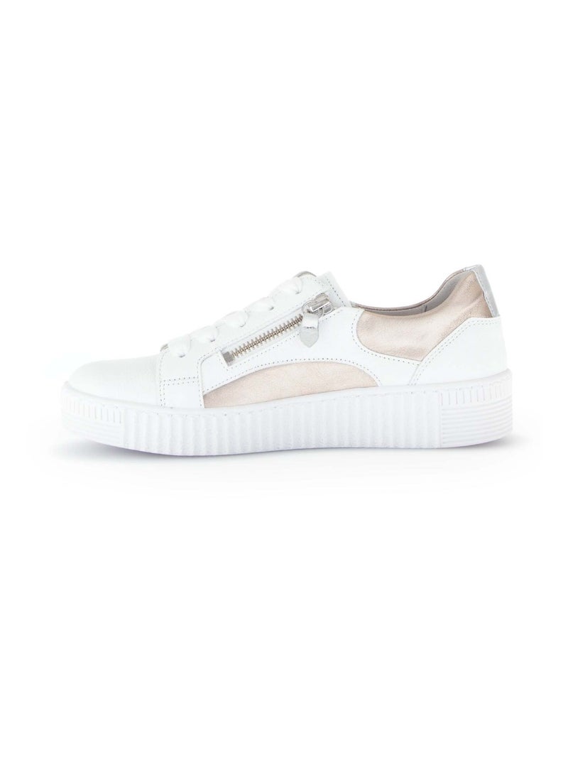 Baskets  et  en cuir lisse Blanc Doré - Kiabi