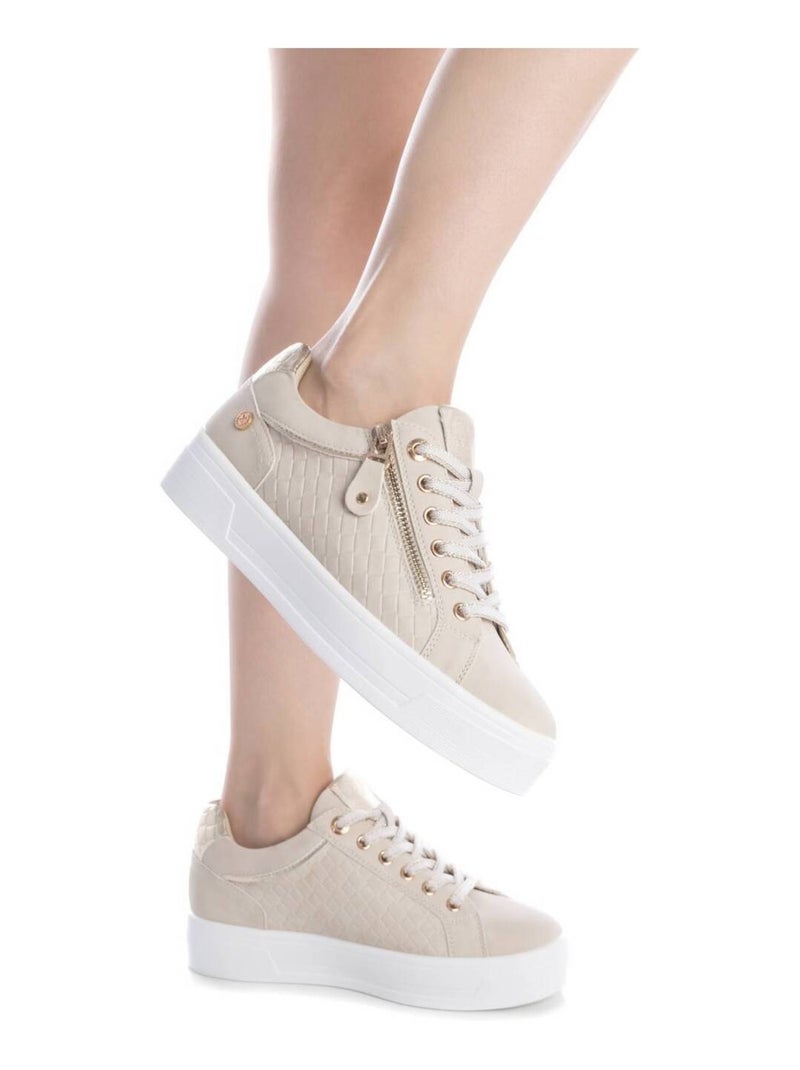 Baskets femme avec lacets et fermeture éclair Beige - Kiabi