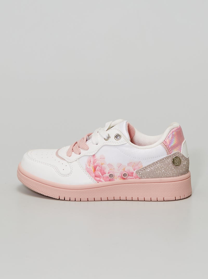 Baskets 'fleurs' bi-matières BLANC - Kiabi