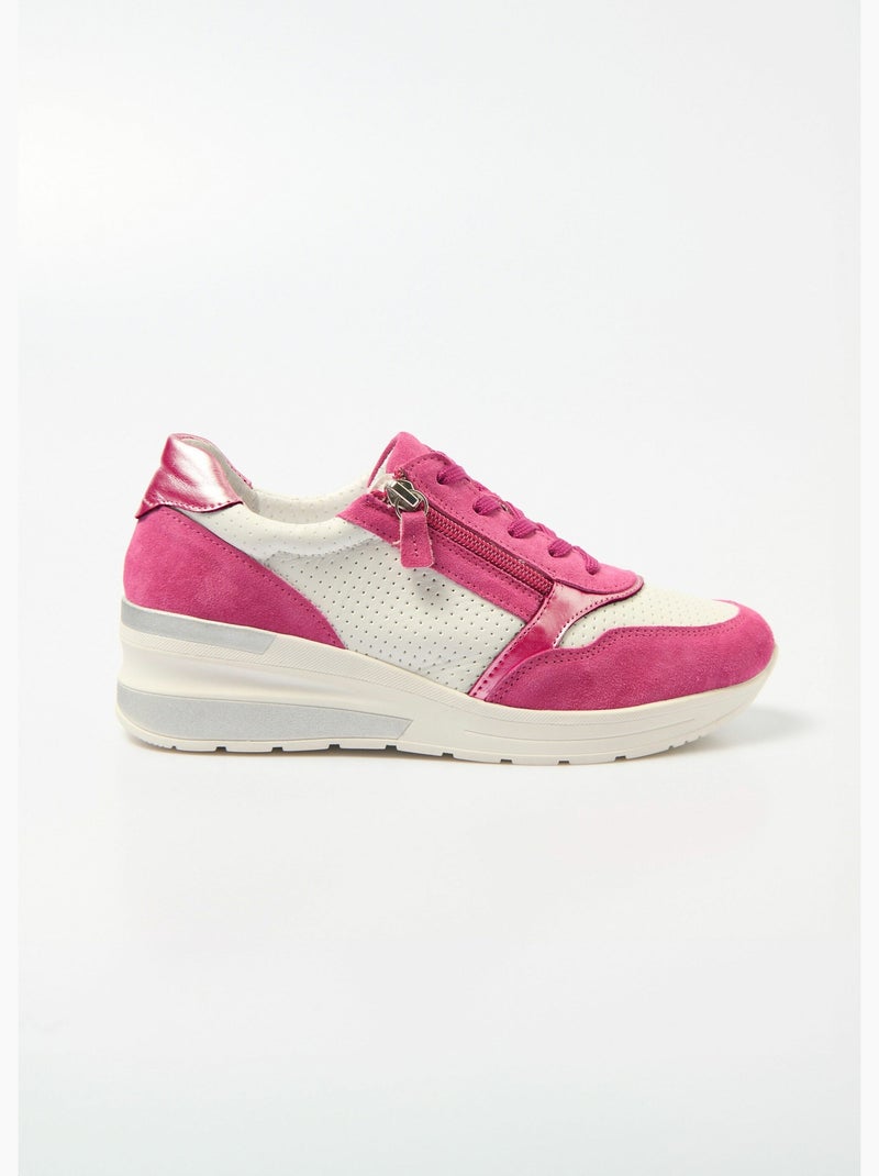 Baskets grande largeur compensées cuir - Afibel Rose fushia - Kiabi