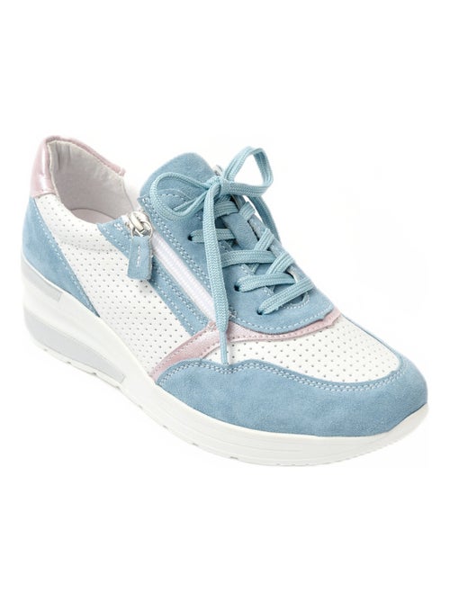 Baskets grande largeur compensées cuir - Kiabi