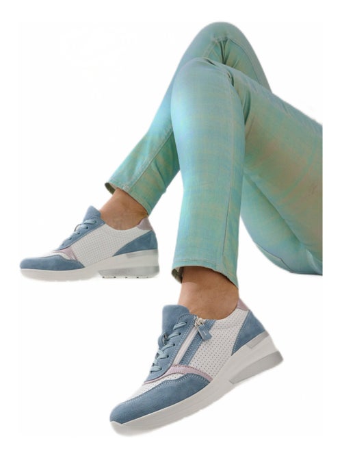 Baskets grande largeur compensées cuir - Kiabi