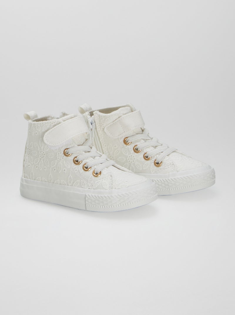 Baskets hautes en toile macramé Blanc - Kiabi
