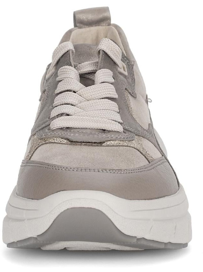 Baskets  irisée en cuir lisse et nubuck Marron clair - Kiabi